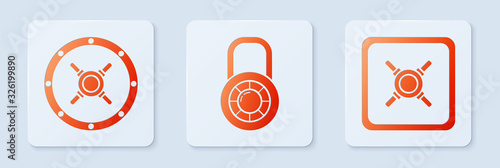 Set Safe combination lock wheel , Safe and Safe . White square button. Vector