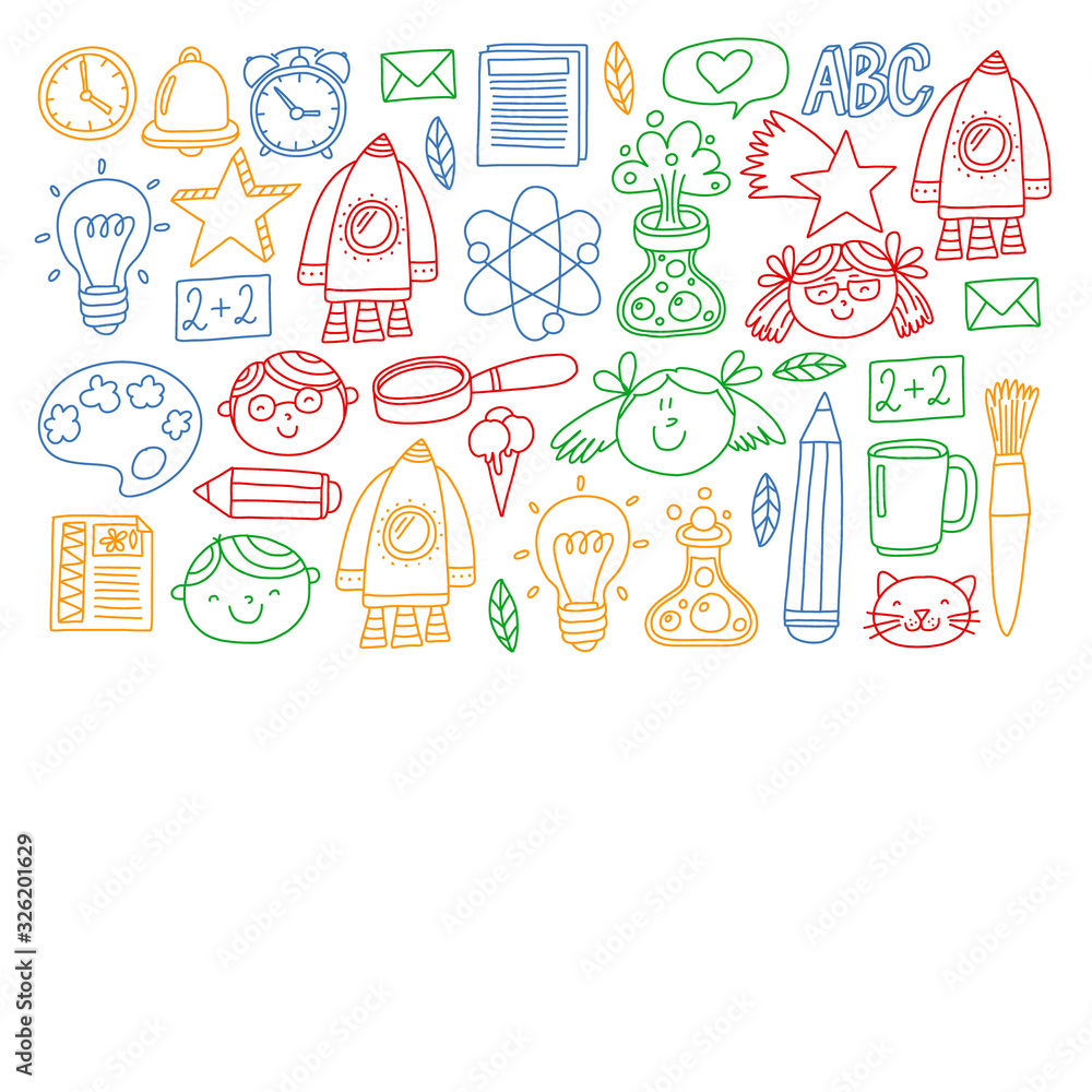 Vector pattern with back to school icons for posters, banners, covers. Vector pattern with back to school icons for posters, banners, covers.