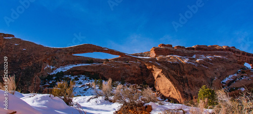 Fototapeta Naklejka Na Ścianę i Meble -  Landscape Arch in the Snow, Arches National Park, Utah, USA