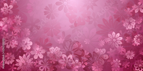 Spring background of various flowers in pink colors