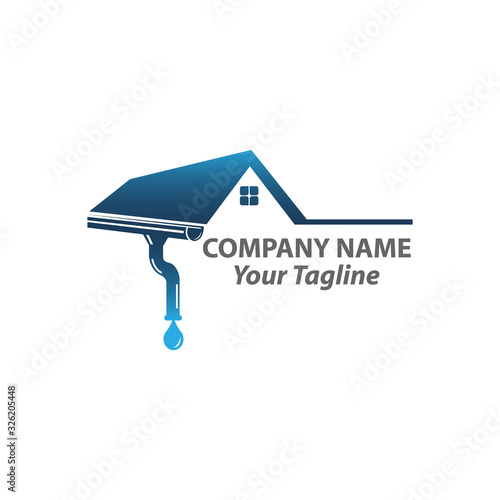 house roof gutter logo design. home pipe installation vector template illustration