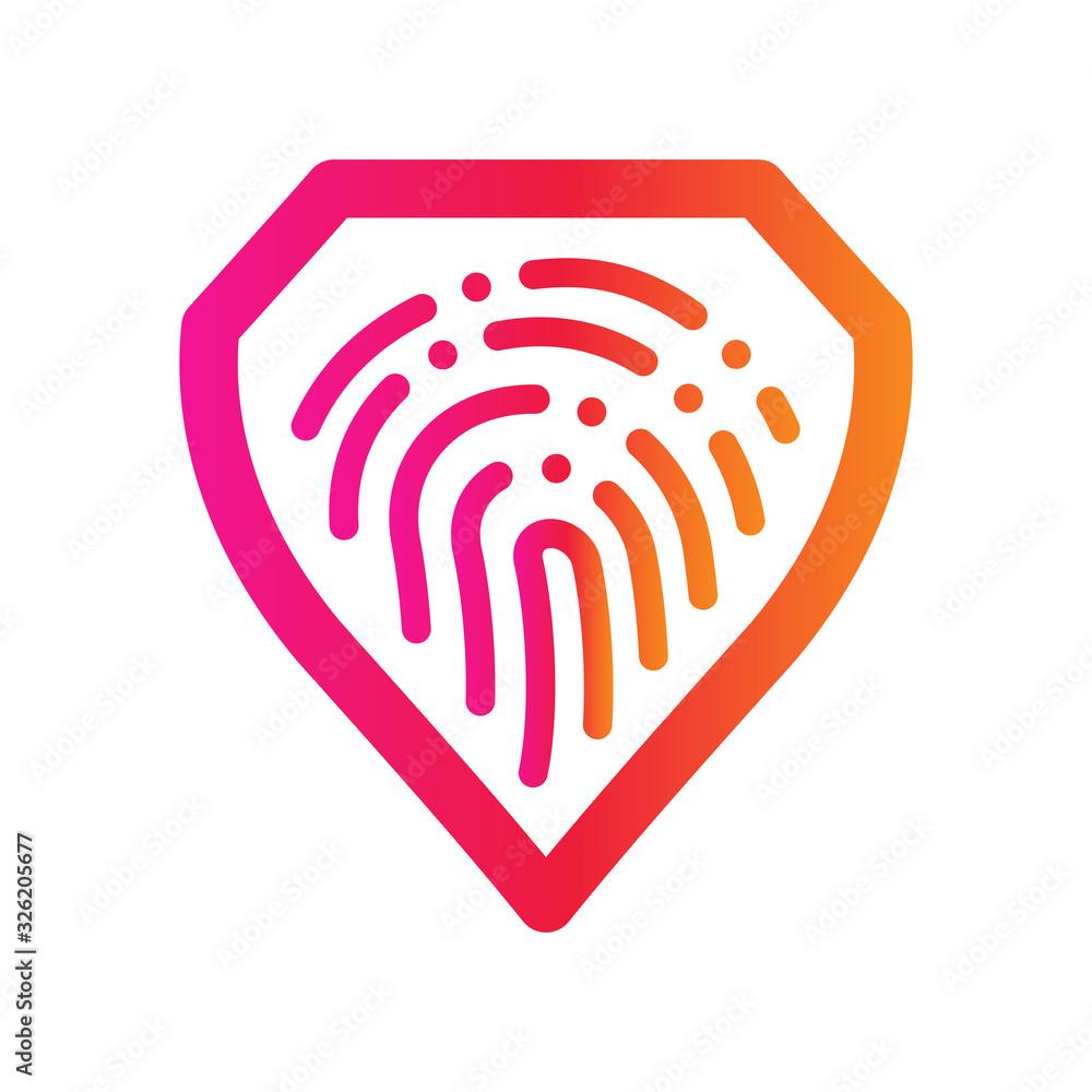 Shield with fingerprint logo in color gradient style Shield with fingerprint logo in color gradient style