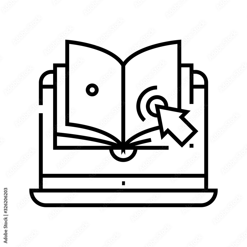 Electronic book line icon, concept sign, outline vector illustration, linear symbol. Electronic book line icon, concept sign, outline vector illustration, linear symbol.