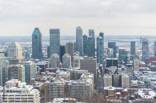 Montreal, Canada - February 16, 2020: Montreal Skyline from Kondiaronk Belvedere / Mont-Royal in Winter