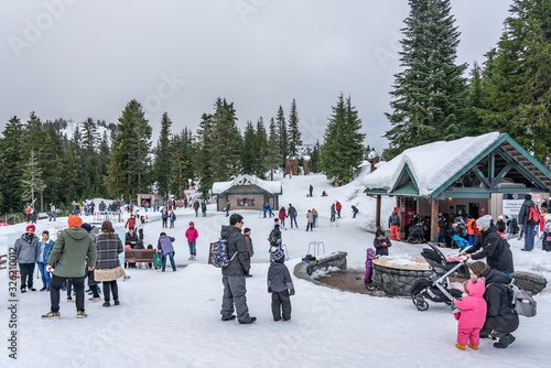 Vancouver, British Columbia, Canada - December, 2019 - Having fun with lots of snow at Grouse Mountain.