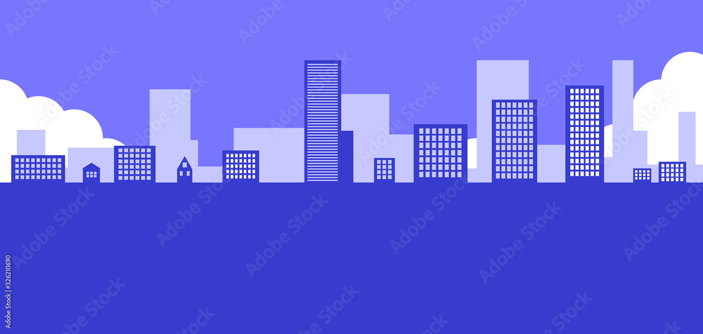 Blue 2d background with cityscape