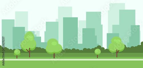 Abstract 2d background with buildings and trees
