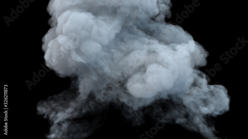 Realistic cloud fog on black background. White smoke pollution isolated on dark background. 3d rendering. © KanaStudio