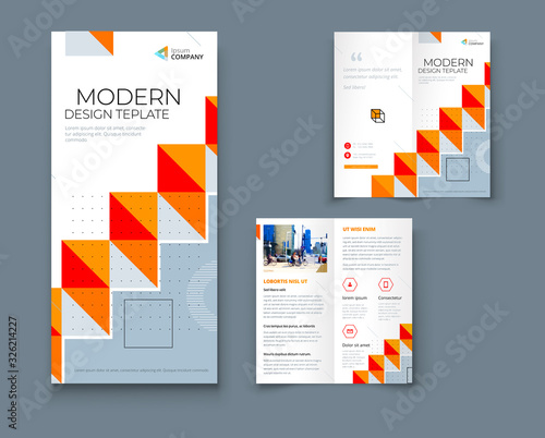 Bi fold brochure design with line shapes, corporate business template for bi fold flyer. Creative concept folded flyer or brochure. photo