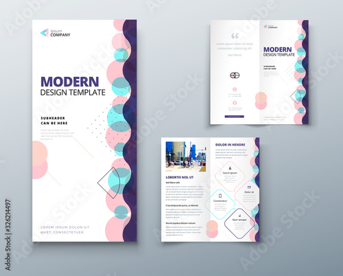 Bi fold brochure design with line shapes, corporate business template for bi fold flyer. Creative concept folded flyer or brochure. photo