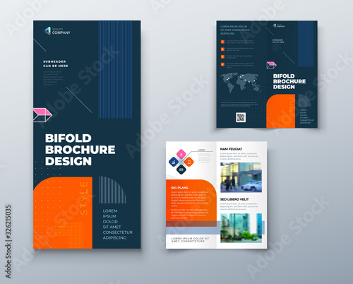Bi fold brochure design with line shapes, corporate business template for bi fold flyer. Creative concept folded flyer or brochure.