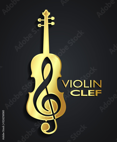 3d golden music theme symbol violin clef logo