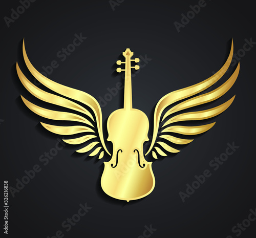 Golden winged violin logo