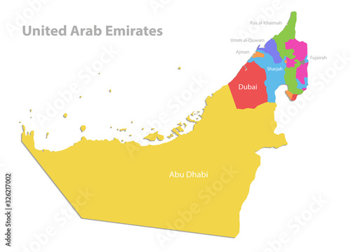 United Arab Emirates map, administrative division with names, color map isolated on white background vector