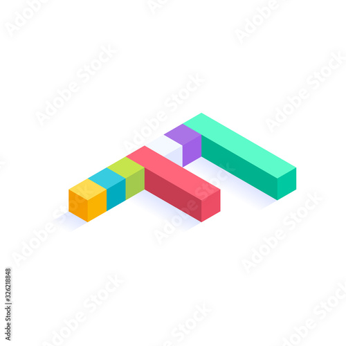 Letter F Isometric colorful cubes 3d design  three-dimensional letter vector illustration isolated on white background