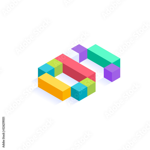 Number 6 Isometric colorful cubes 3d design, three-dimensional letter vector illustration isolated on white background
