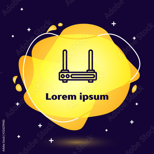 Black line Router and wi-fi signal symbol icon isolated on blue background. Wireless ethernet modem router. Computer technology internet. Abstract banner with liquid shapes. Vector Illustration