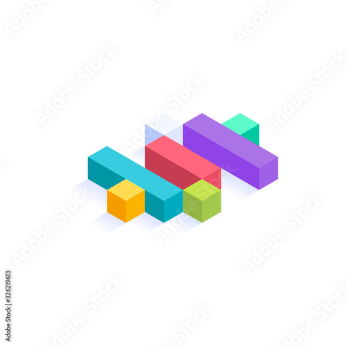 Dollar symbol Isometric colorful cubes 3d design  three-dimensional letter vector illustration isolated on white background
