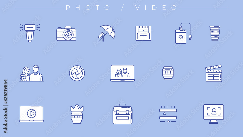 Photo and Video icons. Line style vector set Photo and Video icons. Line style vector set