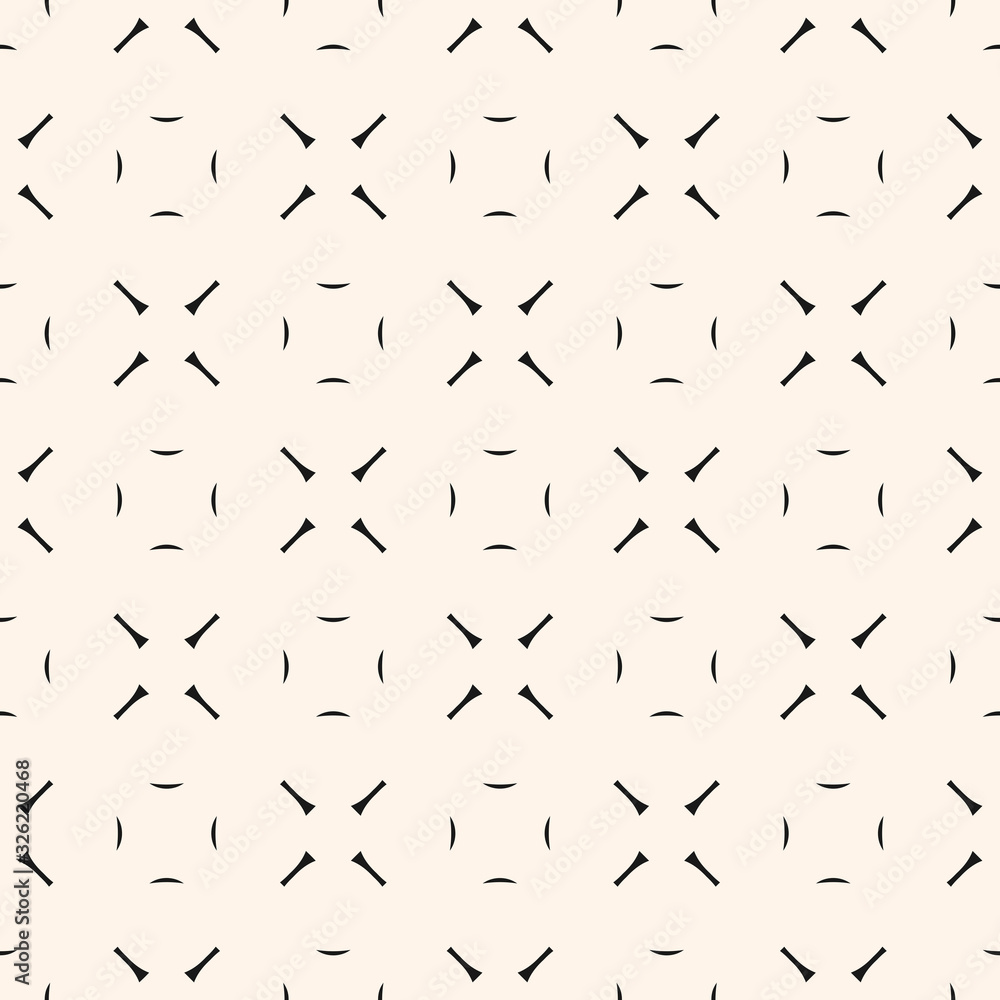 Vector minimalist geometric seamless pattern. Simple monochrome geometrical texture with thin lines, repeat tiles, crosses. Abstract black and white background. Modern minimal design for decor, web