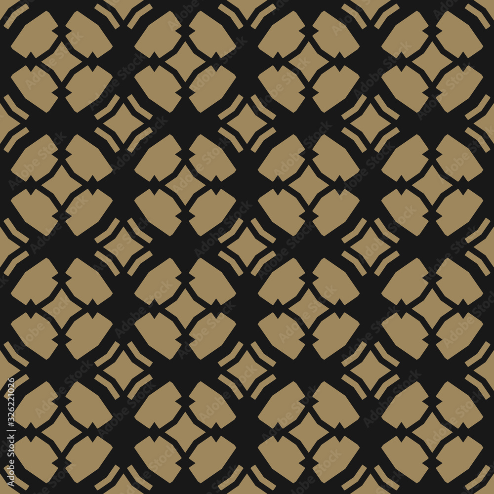 Naklejka premium Golden vector ornamental seamless pattern in Arabian style. Elegant gold and black texture with carved grid, lattice, mesh, net, repeat geometric tiles. Moroccan style background. Luxury design