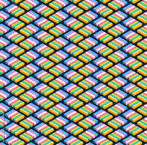 Block isometric seamless pattern design. Modern Flat Isometric vector seamless pattern Background. Colorful Vector Texture with lines
