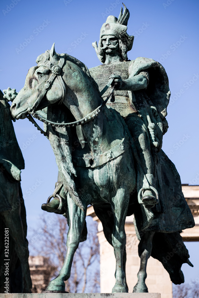 Budapest, Hungary January 25, 2020, The Millennium Monument at Heroes' Square in Budapest. Budapest, Hungary January 25, 2020, The Millennium Monument at Heroes' Square in Budapest.