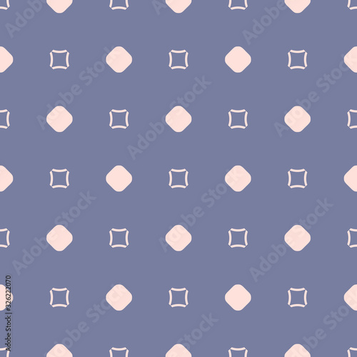 Cute colorful vector seamless pattern. Abstract minimal geometric texture with small shapes, circles, linear squares. Blue serenity and rose quartz color. Simple repeat background. Decorative design