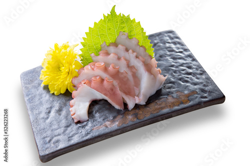 Sliced Japanese food octopus tako sashimi dinner meal isolated on white background photo