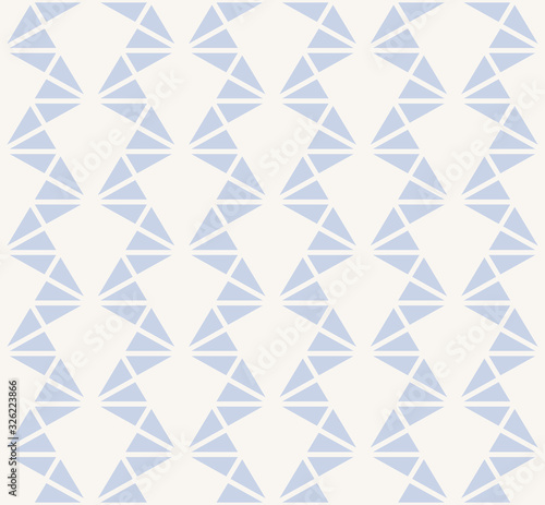 Triangles geometric pattern. Subtle vector seamless texture. Delicate light blue and white minimal graphic background with small triangles, zigzag, chevron, grid. Simple elegant abstract repeat design