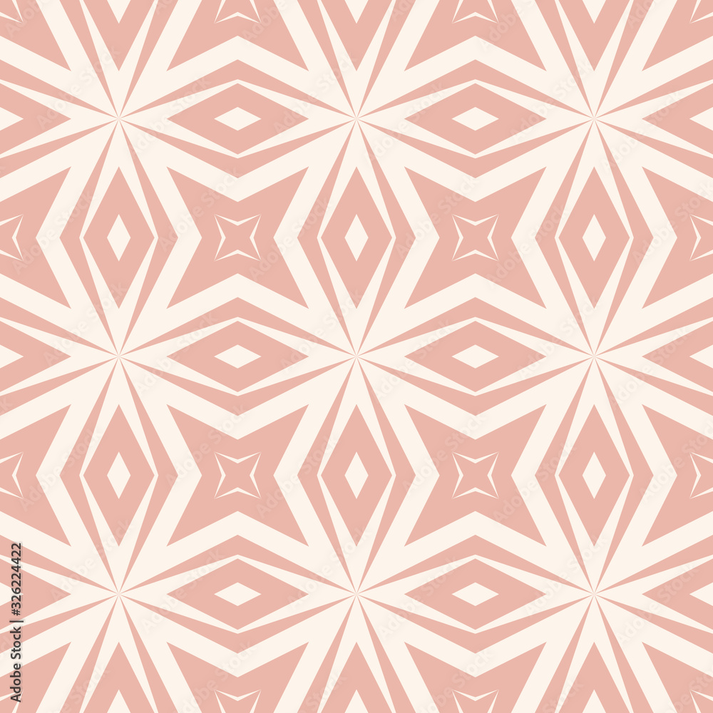 Vector abstract geometric seamless pattern. Pink and white ornamental texture with diamonds, floral shapes, stars, rhombuses, grid, mesh, net, lattice. Simple ornament background. Repeat geo design Vector abstract geometric seamless pattern. Pink and white ornamental texture with diamonds, floral shapes, stars, rhombuses, grid, mesh, net, lattice. Simple ornament background. Repeat geo design