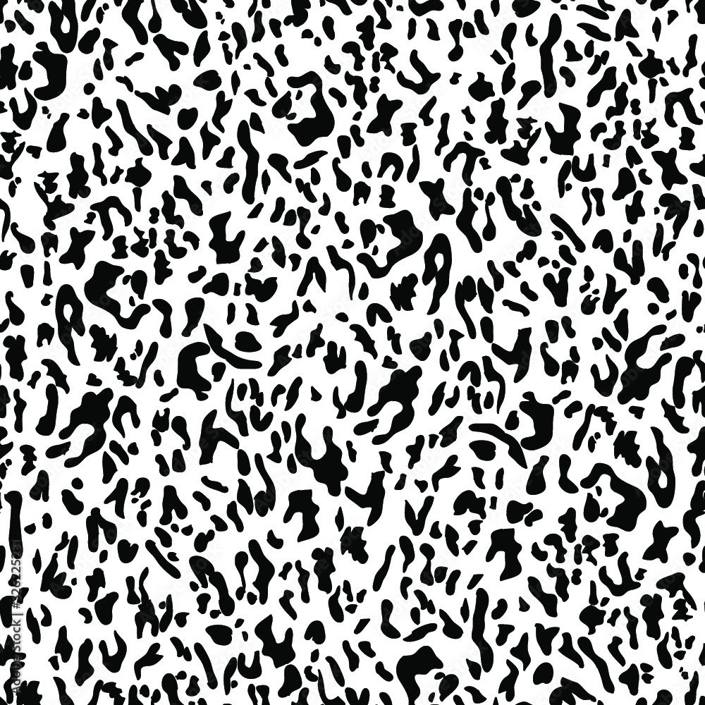 Leopard skin seamless pattern. Fashionable hand drawn monochrome print in black, white. Modern wild animal repeat illustration. Stylized spotted vector texture. For fashion, fabric, wallpaper, design. Leopard skin seamless pattern. Fashionable hand drawn monochrome print in black, white. Modern wild animal repeat illustration. Stylized spotted vector texture. For fashion, fabric, wallpaper, design.