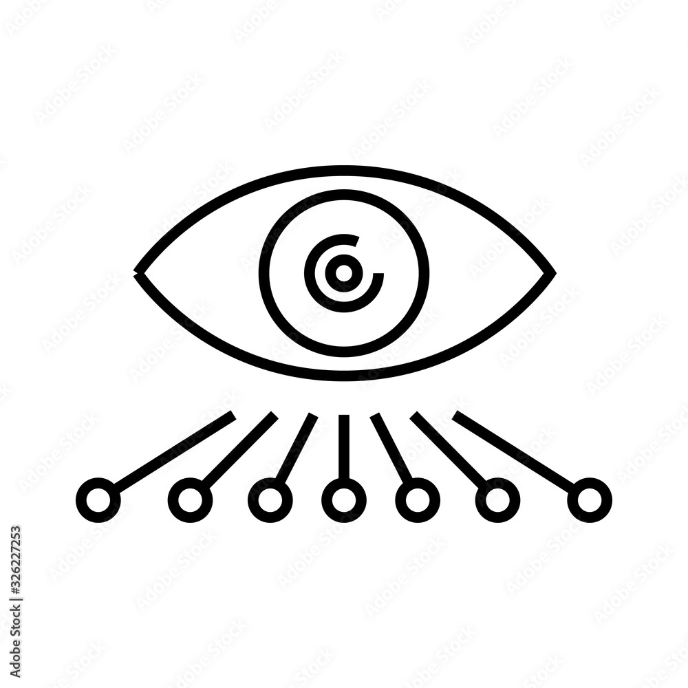 Following eye line icon, concept sign, outline vector illustration, linear symbol. Following eye line icon, concept sign, outline vector illustration, linear symbol.