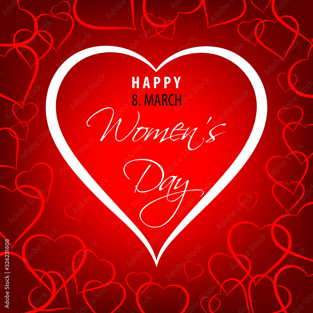 Happy Women's Day black and white text on a red backgrounds. Isolated. Design elements for prints, web pages, invitation, gift and greetings card, banners and templates Happy Women's Day black and white text on a red backgrounds. Isolated. Design elements for prints, web pages, invitation, gift and greetings card, banners and templates