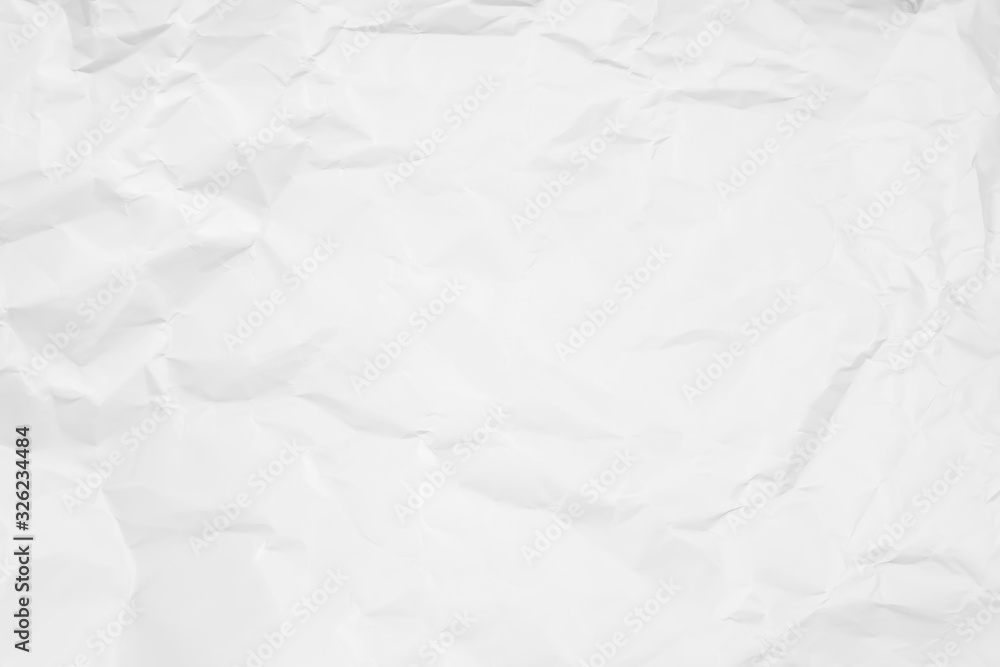 White crumpled paper texture background. Clean white paper. Top view.	