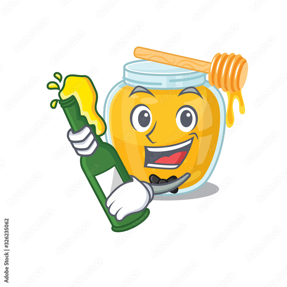 mascot cartoon design of honey with bottle of beer
