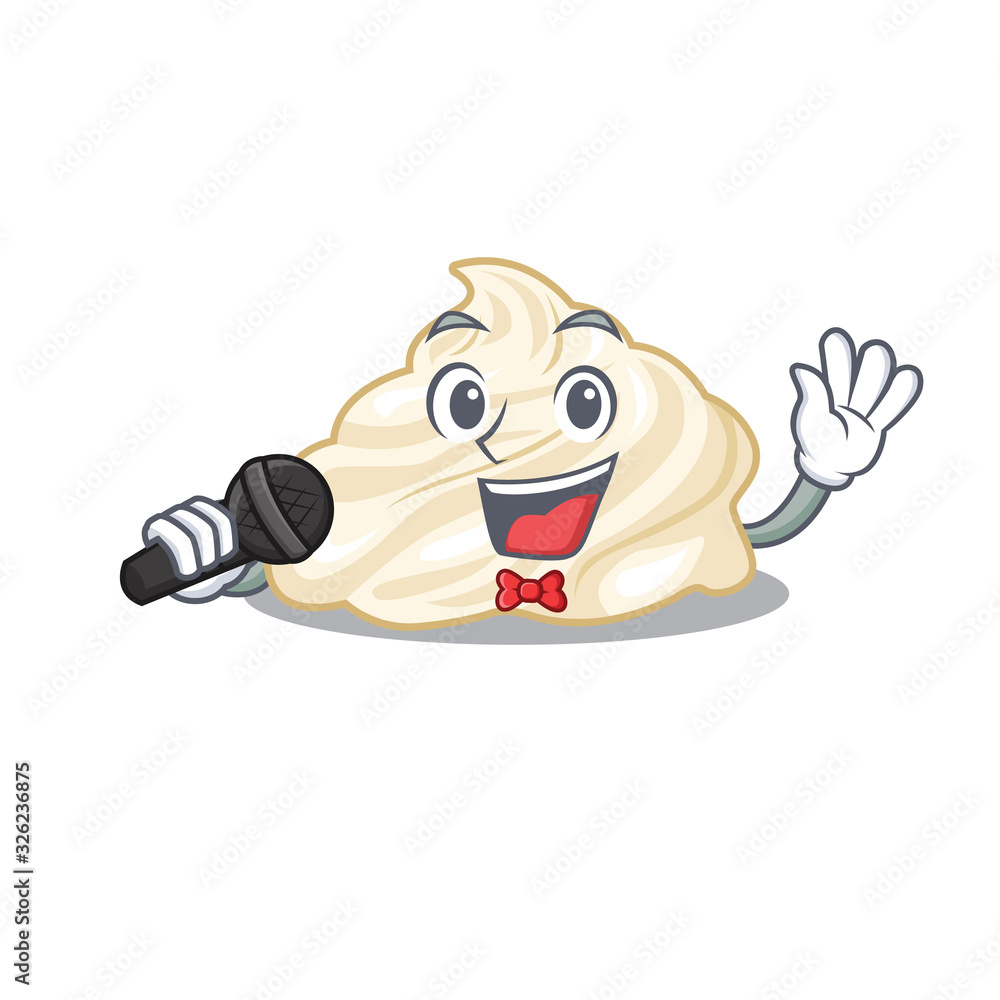 Happy whipped cream singing on a microphone Happy whipped cream singing on a microphone