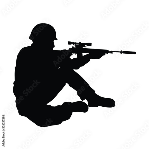 Sniper soldier and rifle gun silhouette vector