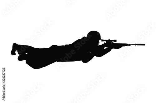 Sniper soldier and rifle gun silhouette vector