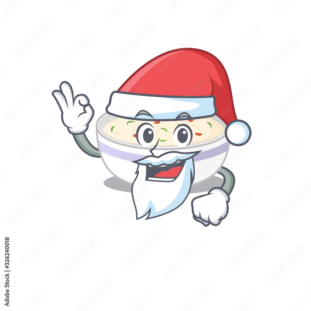 Steamed egg in Santa cartoon character style with ok finger