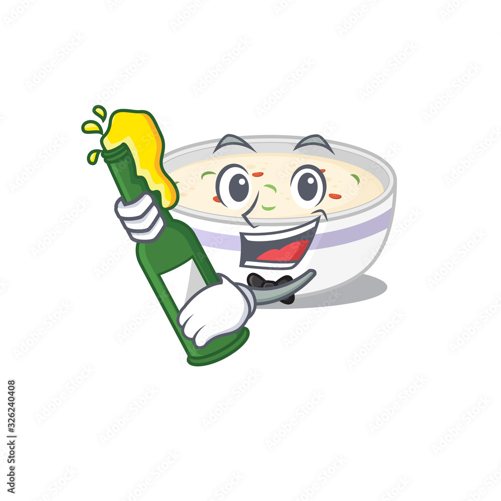 mascot cartoon design of steamed egg with bottle of beer