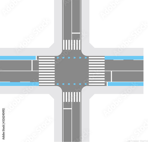 左側通行の交差点のイメージ.ベクター素材