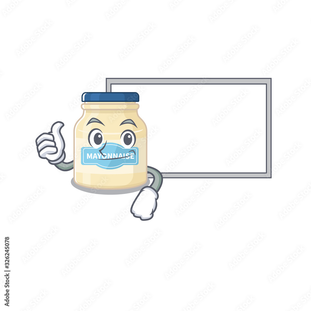 Thumbs up of mayonnaise cartoon design having a board Thumbs up of mayonnaise cartoon design having a board