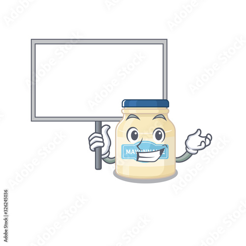 A cute picture of mayonnaise mascot design with a board