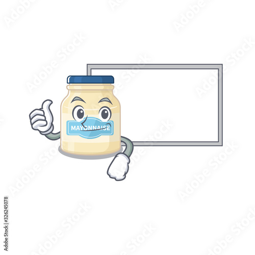 Thumbs up of mayonnaise cartoon design having a board