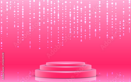 pink podium and pink light in the studio room	