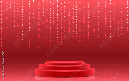 red podium and white light in the studio room	