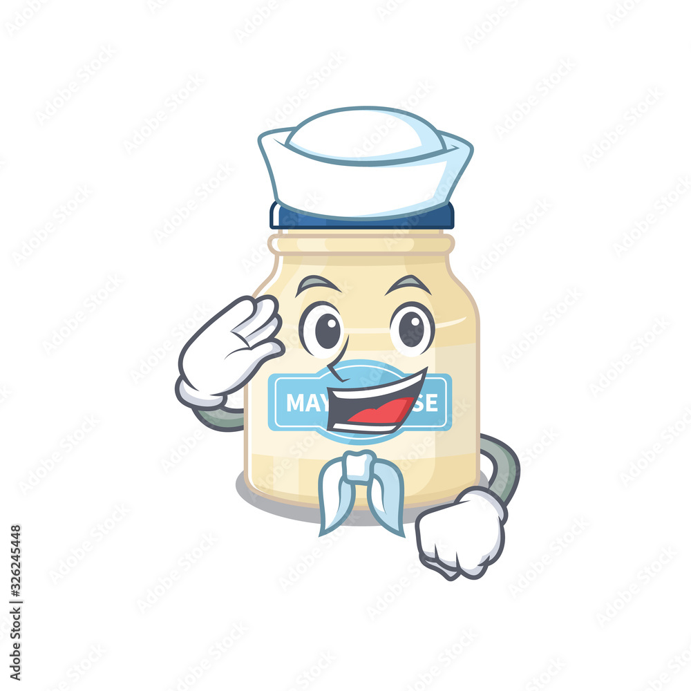 Mayonnaise cartoon in concept Sailor wearing hat