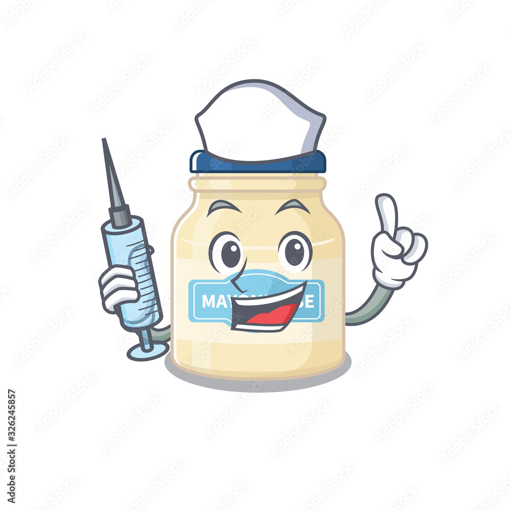 A mayonnaise hospitable Nurse character with a syringe