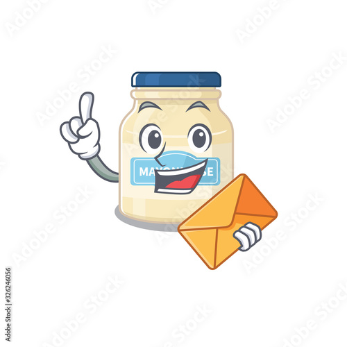 Happy face mayonnaise mascot design with envelope